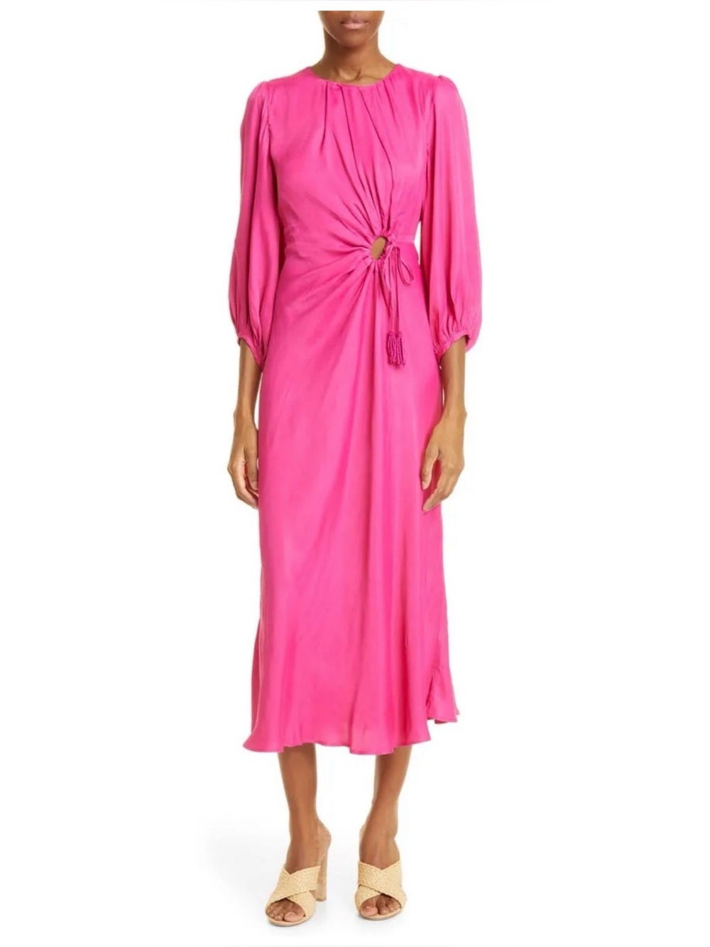 Farm Rio Blouson Sleeve Cut Out Long Sleeve Dress L